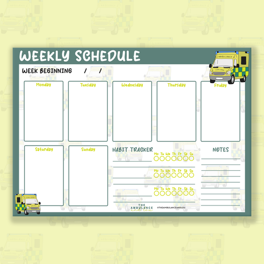‘Weekly Schedule’ Weekday/Habit Tracker Ambulance Notepad